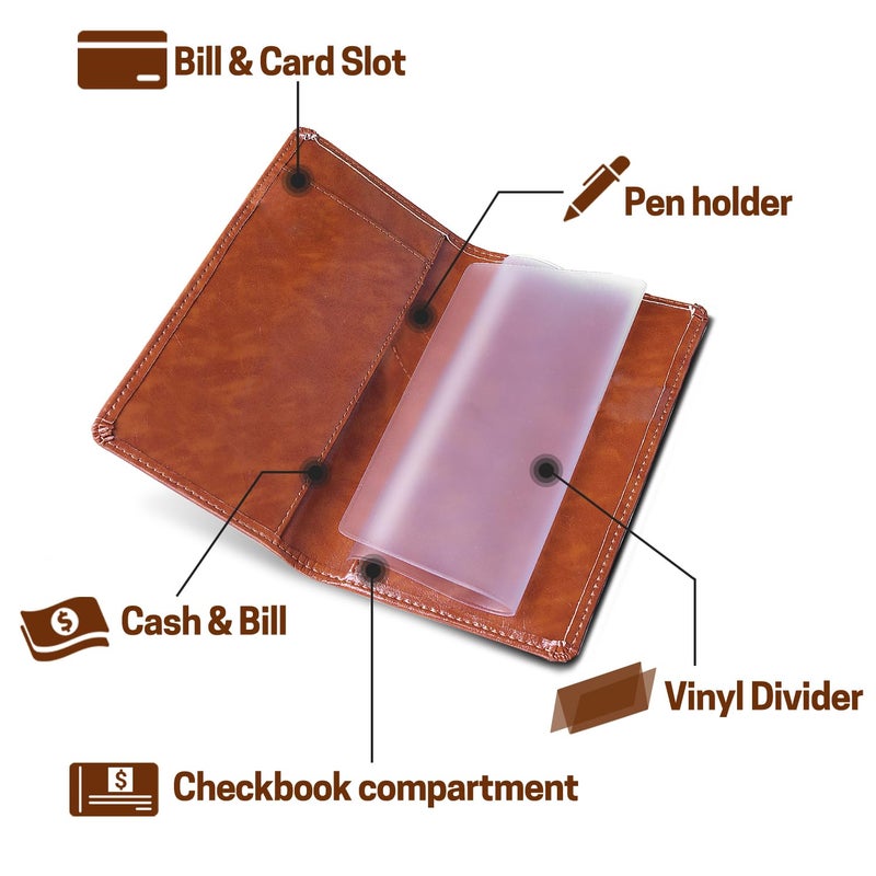 Aurya Leather Checkbook Covers for Personal Checkbook, Checkbook Holder with Free Vinyl Divider, Checkbook Cover for Duplicate Checks for Men and Women - Image 3
